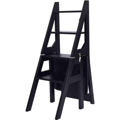 Household Creative Step Chair Multi-Functional Folding Ladder Chair Indoor Ascending Ladder Chair Four Ladder Stool Alpine Bamboo Strong Load-Bearing Capacity Space-Saving Mu