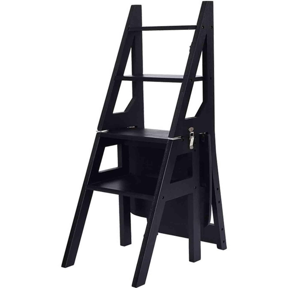Household Creative Step Chair Multi-Functional Folding Ladder Chair Indoor Ascending Ladder Chair Four Ladder Stool Alpine Bamboo Strong Load-Bearing Capacity Space-Saving Mu
