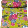 GDONLINE Indian Handmade Stitched Pure Cotton Fruit Print Kantha Quilt, Reversible Kantha Quilt, Home Dorm Decor Bedspread, Kantha Blanket Throw, (Parrot Green, Twin 90" x 60") view 1