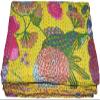 GDONLINE Indian Handmade Stitched Pure Cotton Fruit Print Kantha Quilt, Reversible Kantha Quilt, Home Dorm Decor Bedspread, Kantha Blanket Throw, (Parrot Green, Twin 90" x 60") view 2