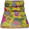 GDONLINE Indian Handmade Stitched Pure Cotton Fruit Print Kantha Quilt, Reversible Kantha Quilt, Home Dorm Decor Bedspread, Kantha Blanket Throw, (Parrot Green, Twin 90" x 60") view 3