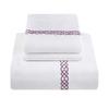 Superior Egyptian Cotton Duvet Cover Set, 1000 Thread Count, Hidden Button Closure, Soft Bedding Basics, 1 Duvet Cover, 2 Pillow Shams, Solid, Infinity Scroll Embroidery, Full/Queen, White-Plum view 2