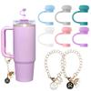 6 Pcs Straw Covers for Stanley 30 & 40 Oz Cup and 2 Pcs Letter Charm Accessories, 10mm Cute Straw Toppers, Dust-Proof and Leak-Proof Reusable Silicone Straw Caps, Stanley Cup Accessories view 1