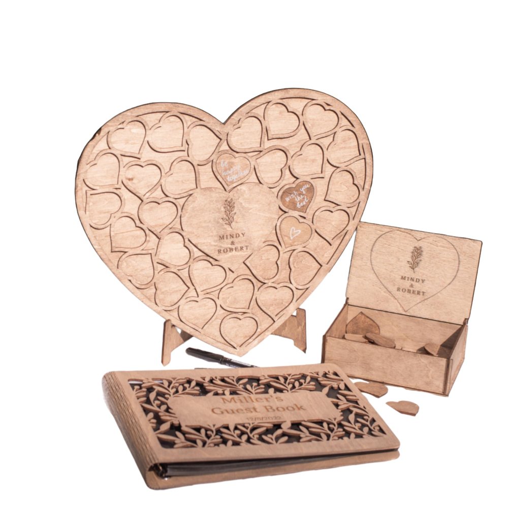Enjoy The Wood Wedding Guest Book Alternative - Personalized Rustic Decorations for Reception - Guests Signs with Pen Blank Wooden Hearts Ceremony Decor Custom Gifts (Prime)
