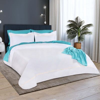 BNM Egyptian Cotton Duvet Cover Set, 1000 Thread Count, Hidden Button Closure, Soft Bedding Basics, 1 Duvet Cover, 2 Pillowshams, Solid, Infinity Scroll Embroidery, King/California King, White-Ivory