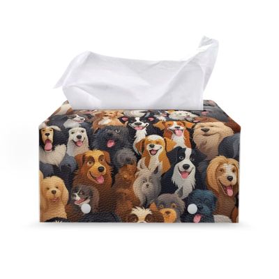 Yuuxorilu Cute Dog Tissue Box Cover Stylish Green Marble PU Leather Tissue Box Holder Decorative Holder for Bathroom Vanity Countertop, Night Stands, Office Desk