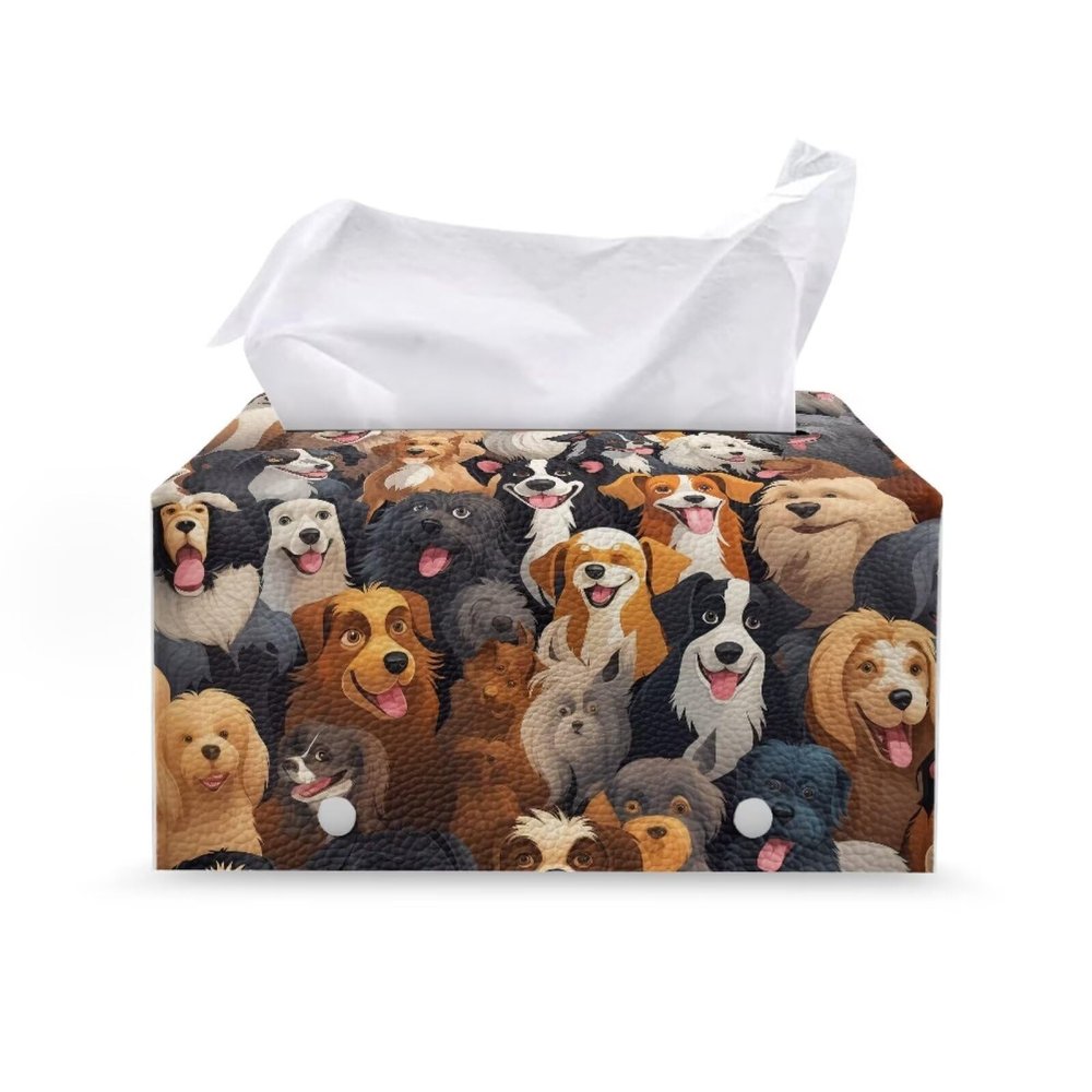 Yuuxorilu Cute Dog Tissue Box Cover Stylish Green Marble PU Leather Tissue Box Holder Decorative Holder for Bathroom Vanity Countertop, Night Stands, Office Desk