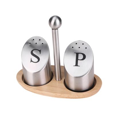 MAGICLULU Salt Stainless Steel Seasoning Jar Modern Design Wooden Base Easy to Use Home Kitchen Accessory