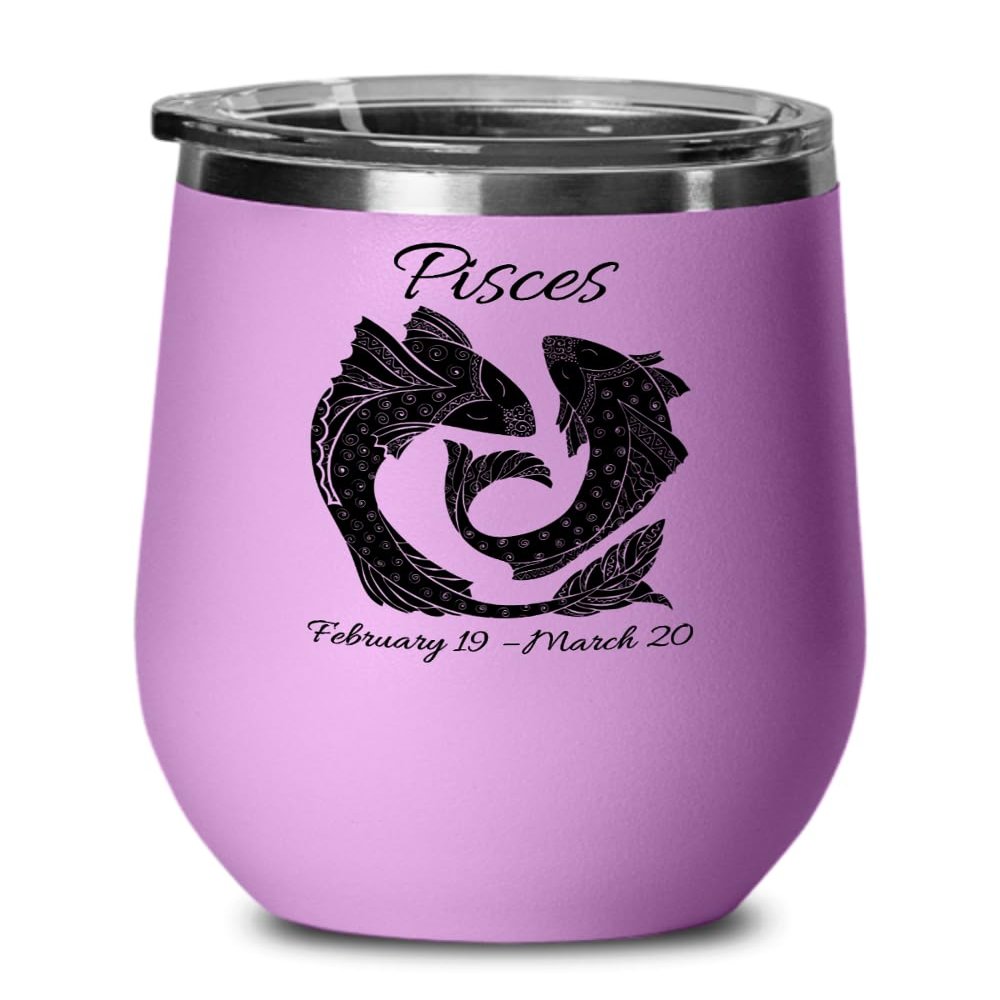 HomeLoft Basics Pisces Wine glass, Zodiac sign 12oz Pisces wine tumbler with lid, Pisces gifts for women, Pisces mug for Mom for Pisces Birthday Mothers Day Christmas, Zodiac sign gifts for women
