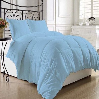 AHJ Beddings Hotel Luxury 1200 Thread Count Full-XL Size 7 Piece Bed in a Bag (18 inch Deep Pocket Sheet Set & 300GSM Comforter) 100% Egyptian Cotton - Sky Blue Solid