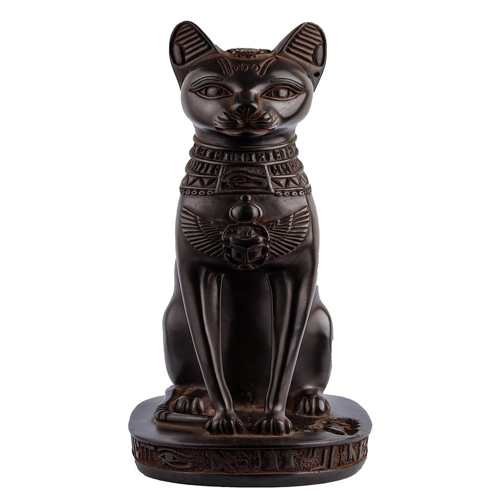 HomeLoft Basics Unique Statue Goddess Bastet cat Large Handcrafted Paint Black with Amazing Details Scarab on her Head and Winged on her Chest & Eye of Horus Made in Egypt, 300731