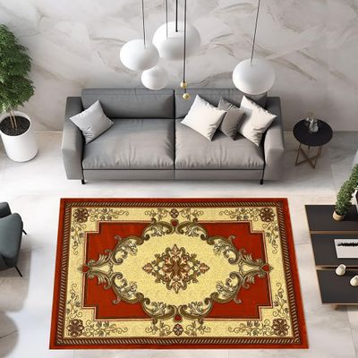 2x4 Small Rug Boho Glamour Thick Plush Oriental Area Rug Traditional Carpet Floral Medallion Rugs for Living Room and Bedroom Floor Orange Terracotta