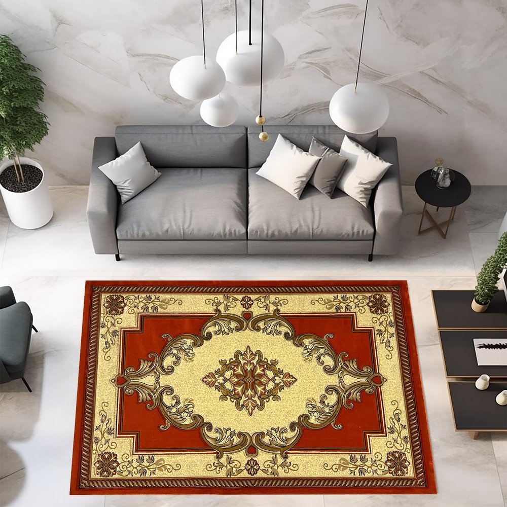 2x4 Small Rug Boho Glamour Thick Plush Oriental Area Rug Traditional Carpet Floral Medallion Rugs for Living Room and Bedroom Floor Orange Terracotta
