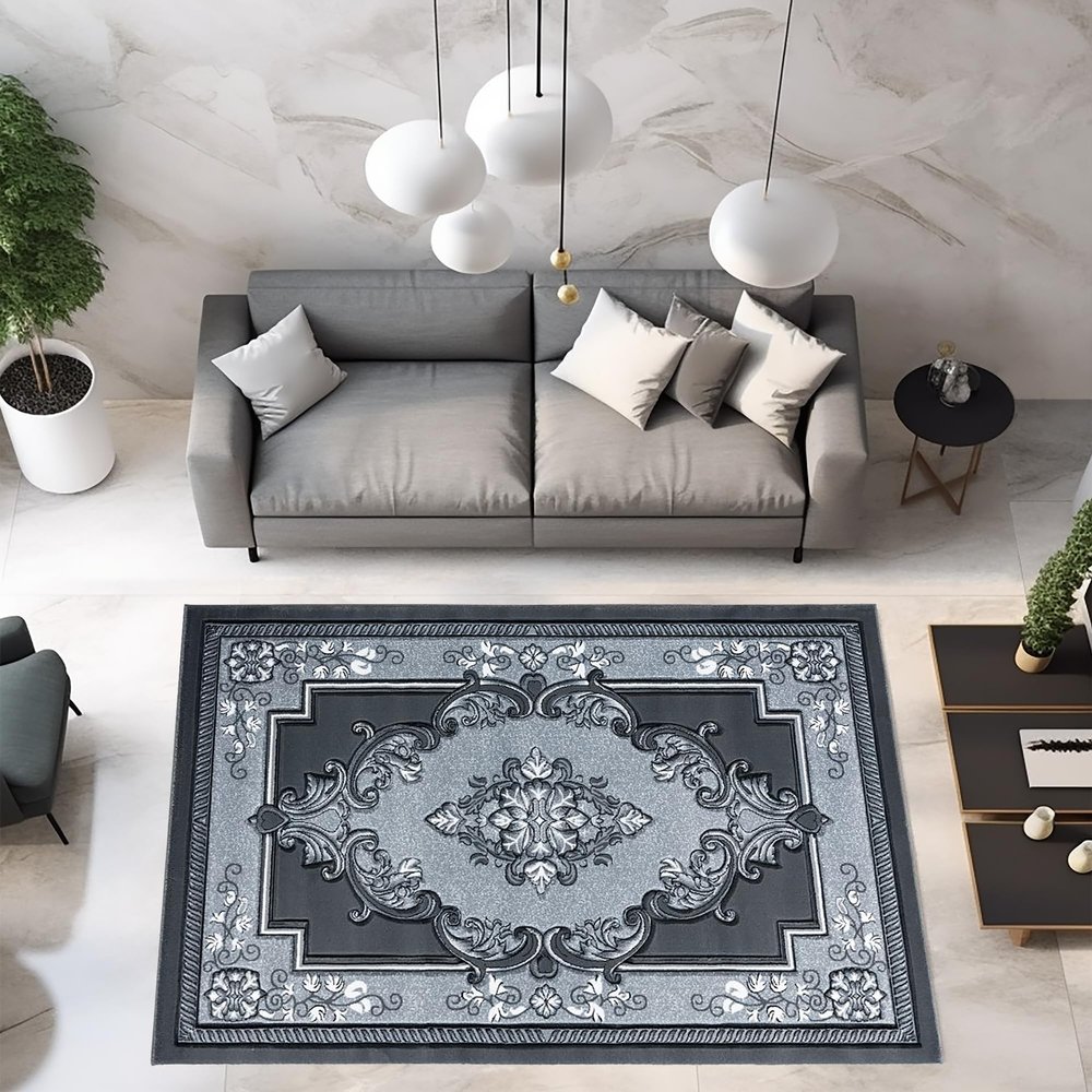 6x9 Area Rugs Boho Glamour Thick Plush Oriental Rug Traditional Carpet Floral Medallion Rugs for Living Room and Bedroom Floor Charcoal Grey