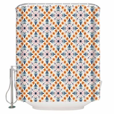 Boho Geometric Flower Shower Curtain Set with Hook 48"x72",Washable Cloth Polyester Fabric Shower+Curtain,Waterproof Bath Curtains for Bathroom,Bathtubs Accessories Spring Summer Colorful Botanical
