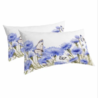 Blue Spring Floral Queen Pillow Cases Set of 2, Soft Breathable Pillow Covers with Envelope Closure Decorative Pillow Shams for Bed Sofa Couch Chair Summer Butterfly Rural Botanical 20"x30"