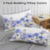 Blue Spring Floral Queen Pillow Cases Set of 2, Soft Breathable Pillow Covers with Envelope Closure Decorative Pillow Shams for Bed Sofa Couch Chair Summer Butterfly Rural Botanical 20"x30" view 3
