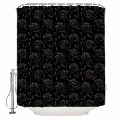 Black Flower Shower Curtain Set with Hook 36"x78",Washable Cloth Polyester Fabric Shower+Curtain,Waterproof Bath Curtains for Bathroom,Bathtubs Accessories Abstract Vintage Botanical Floral Plant