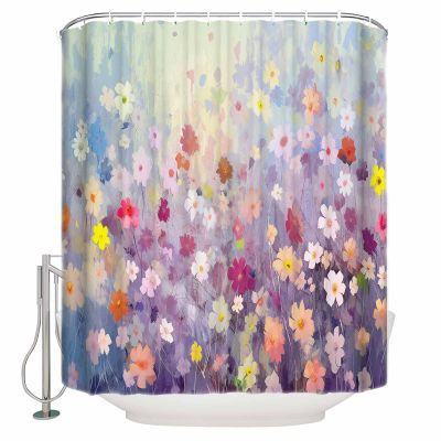 Purple Daisy Shower Curtain Set with Hook 72"x72",Washable Cloth Polyester Fabric Shower+Curtain,Waterproof Bath Curtains for Bathroom,Bathtubs Accessories Modern Abstract Painting Wildflower Plant