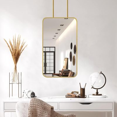 Lonmrrton Rectangular Wall Mirror with Gold Metal Frame, Ceiling Mounted Hanging Mirror Bathroom Vanity Mirror Shaving Makeup Mirror, Home or Hotel Decorative Mirrors (Size : 50cmx60cm)