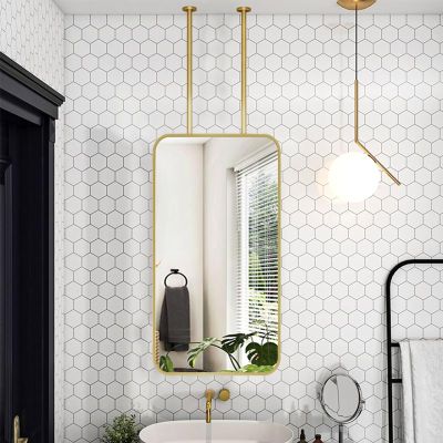 Rectangular Wall Mirror Ceiling Mounted Mirror Modern Vanity Mirror with Gold Metal Framed Decorative Hanging Mirror for Living Room Hallway - Customizable Double Booms (Size : 40cmx60cm)