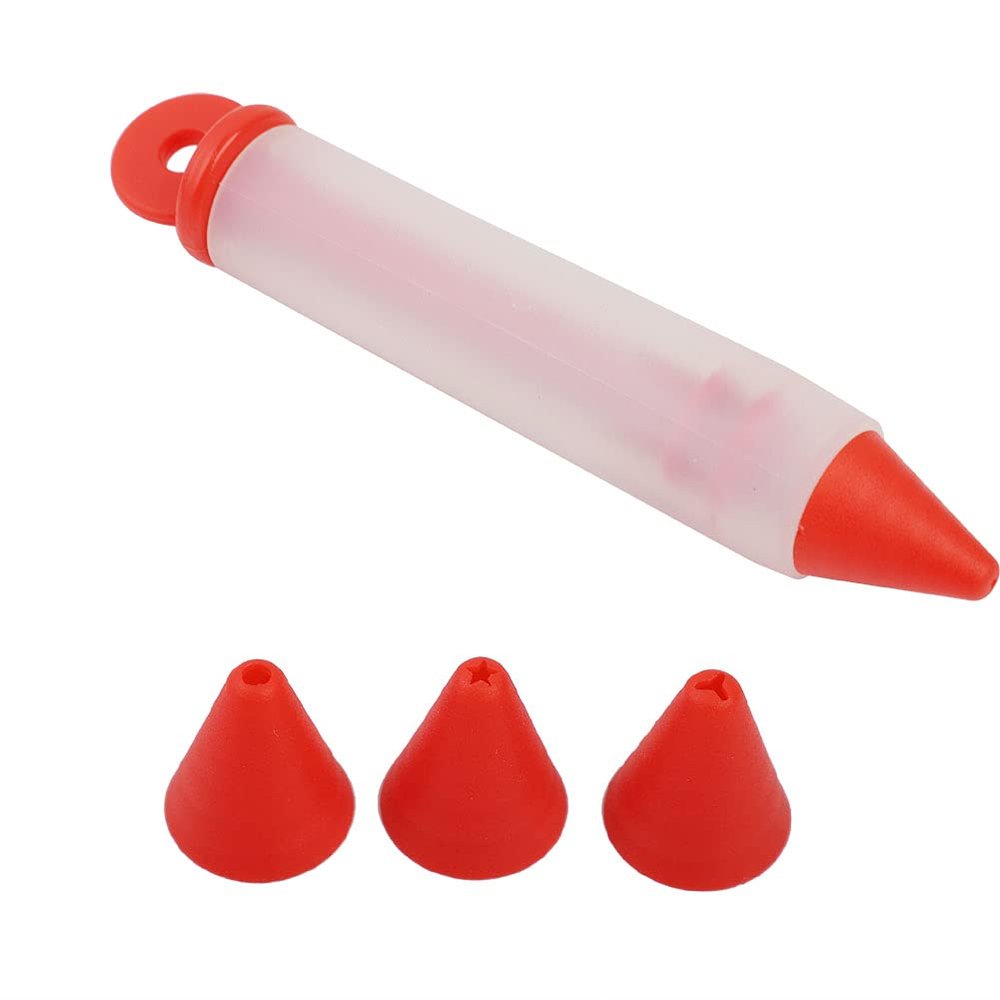 Silicone Food Writing Pen,4 Nozzles Silicone Food Writing Pen Chocolate Decorating Tools Cake Molds DIY Personalized Cake(red)
