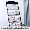 SRHIMEOS Floor-Standing Wire Magazine Rack 25x14x57inch, 4-Layer Brochure Display Stand, Metal Literature Stand with Wheels, Newspaper Rack for Exhibition Office, Easy to Move view 2