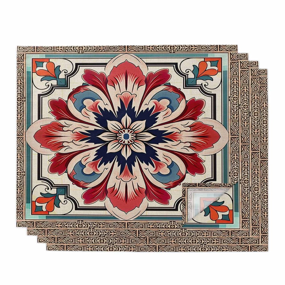 Abstract Flower Cloth Napkins Set of 4,Washable Dinner Napkins Reusable Table Napkins for Home Party Weeding Dining Table Setting Decoration,Oversized Geometric Boho Traditional Oriental Tribal
