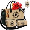 Adoryoung Monogrammed Tote Bags, 3Pcs Unique Birthday Gifts for Women Initial Personalized Jute & Makeup Bag Tote Bags for Women Her Girlfriend Friends Female Sister Teacher Mom (B) view 1