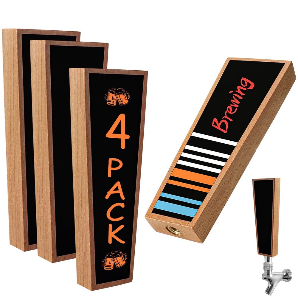 Wooden Tap Handles Beer Tap Handle Chalkboard tap Handle for kegerator, keg tap Handles & Markers - Nice Gift for homebrewers, Bars, Restaurants & Weddings - Pack of 4