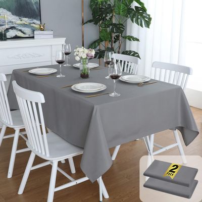 FOLINS&HOME 2 Pack Grey Rectangle Tablecloth - 60 x 102 Inch Wrinkle Free Waterproof Polyester Table Cloths, Spillproof 210 GSM Washable Table Cover for Party, Banquet, Oblong/Rectangular (2 Pcs)