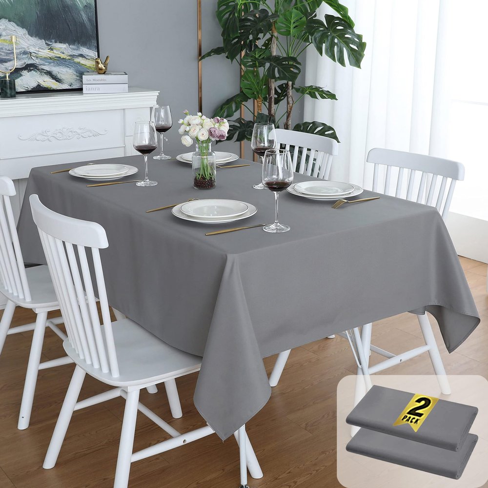 FOLINS&HOME 2 Pack Grey Rectangle Tablecloth - 60 x 102 Inch Wrinkle Free Waterproof Polyester Table Cloths, Spillproof 210 GSM Washable Table Cover for Party, Banquet, Oblong/Rectangular (2 Pcs)