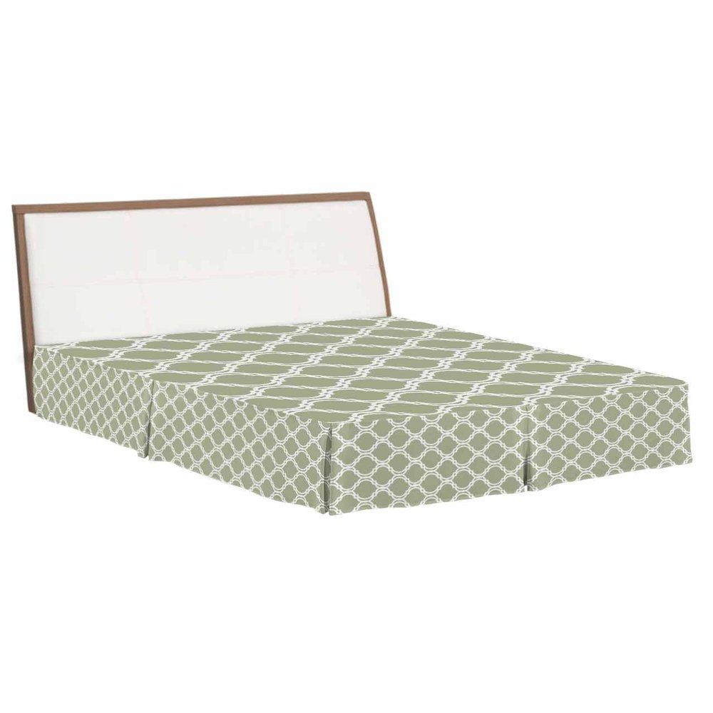 RisQiten Sage Green Geometric Bed Skirt Queen Size 16 Inch Drop Bed Frame Cover, Morocco Modern Contemporary Abstract Sheet & Wrap Around Bed Skirts Box Spring Cover Dust Ruffle for Queen Bed