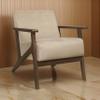Benzara Rica 32 Inch Accent Armchair- Soft Beige Velvet- Walnut Brown Solid Wood view 2