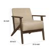 Benzara Rica 32 Inch Accent Armchair- Soft Beige Velvet- Walnut Brown Solid Wood view 3