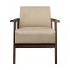 Benzara Rica 32 Inch Accent Armchair- Soft Beige Velvet- Walnut Brown Solid Wood view 4