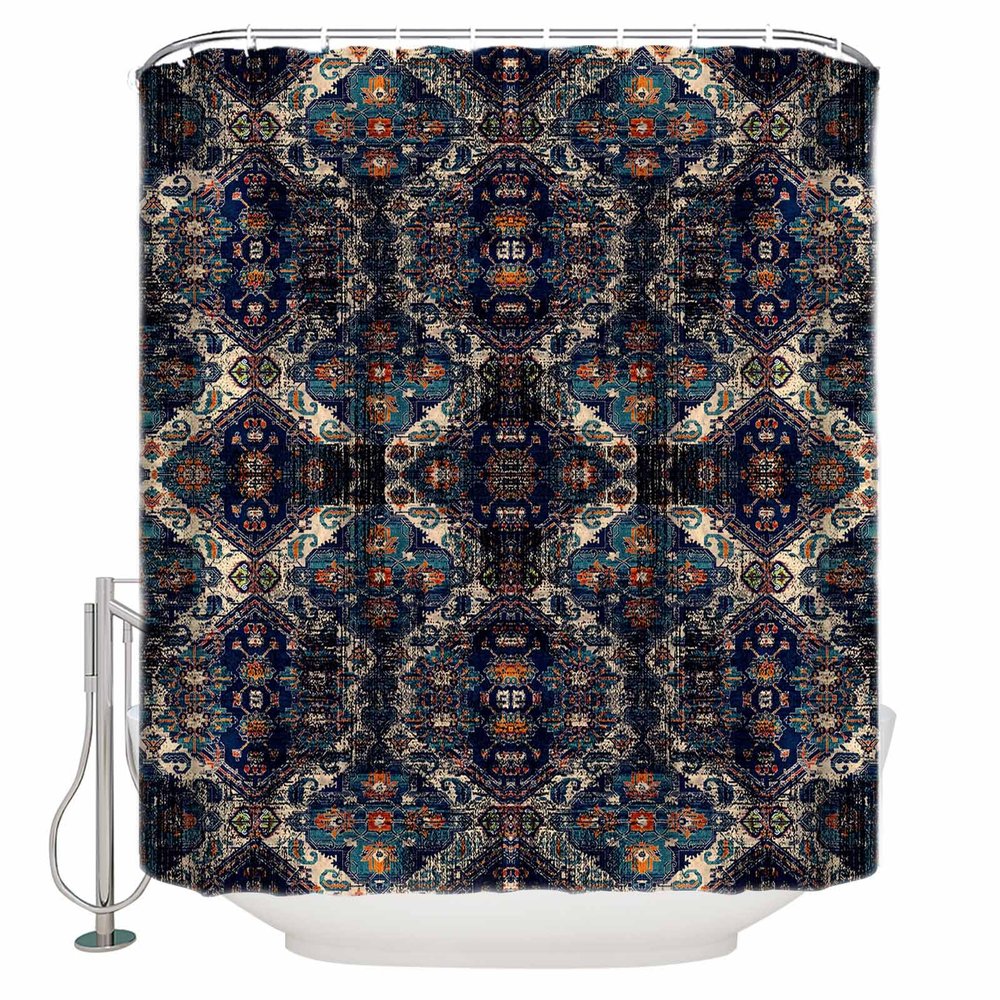 Modern Black Shower Curtain Set with Hook 48"x72",Washable Cloth Polyester Fabric Shower+Curtain,Waterproof Bath Curtains for Bathroom,Bathtubs Decor Accessories Abstract Rustic Chic Geometric Bohemia
