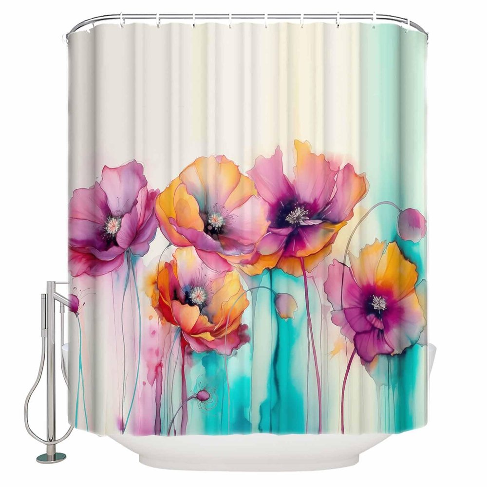 Colorful Flower Shower Curtain Set with Hook 72"x78",Washable Cloth Polyester Fabric Shower+Curtain,Waterproof Bath Curtains for Bathroom,Bathtubs Accessories Abstract Contemporary Spring Botanical