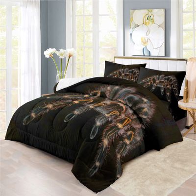 Spooky Spider Tarantula Design Comforter Set | Spider Web Giant Tarantula Prints Bedding Set | with Soft Comforter+2 Pillow Shams(3PCS) or Sheet (4PCS) (B,Twin-3PCS)