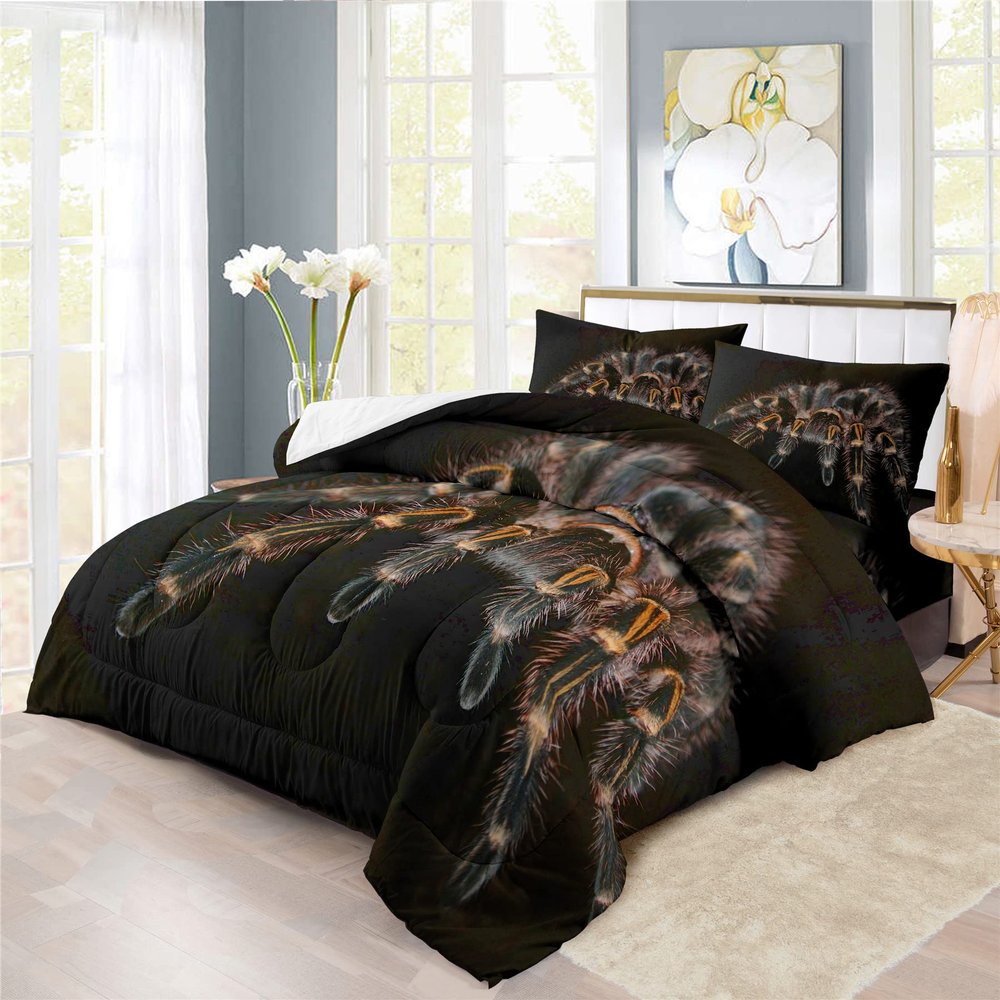 Spooky Spider Tarantula Design Comforter Set | Spider Web Giant Tarantula Prints Bedding Set | with Soft Comforter+2 Pillow Shams(3PCS) or Sheet (4PCS) (B,Twin-3PCS)