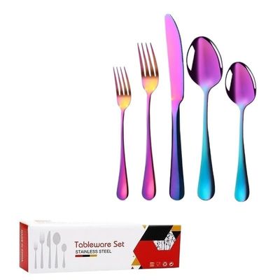 IFAJOOR Flatware Silverware Set, 20-piece Stainless Steel Cutlery Steak Knife, Fork And Spoon Simple Box Set, Cutlery Set (Color : Rainbow)