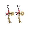 Brass Zodiac Rabbit Key Chain Pendant with Five Emperor Coins, Motorcycle Keychain Bag Pendant, Set of 2 view 1