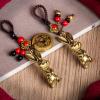 Brass Zodiac Rabbit Key Chain Pendant with Five Emperor Coins, Motorcycle Keychain Bag Pendant, Set of 2 view 2