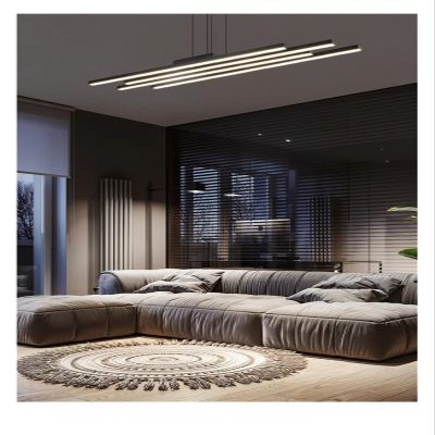 SteFik Black Chandelier Modern Minimalist bar Counter Living Room Dining Room Light Aluminum Material LED lamp Designer Style,Pendant, 110cm, Xk-153