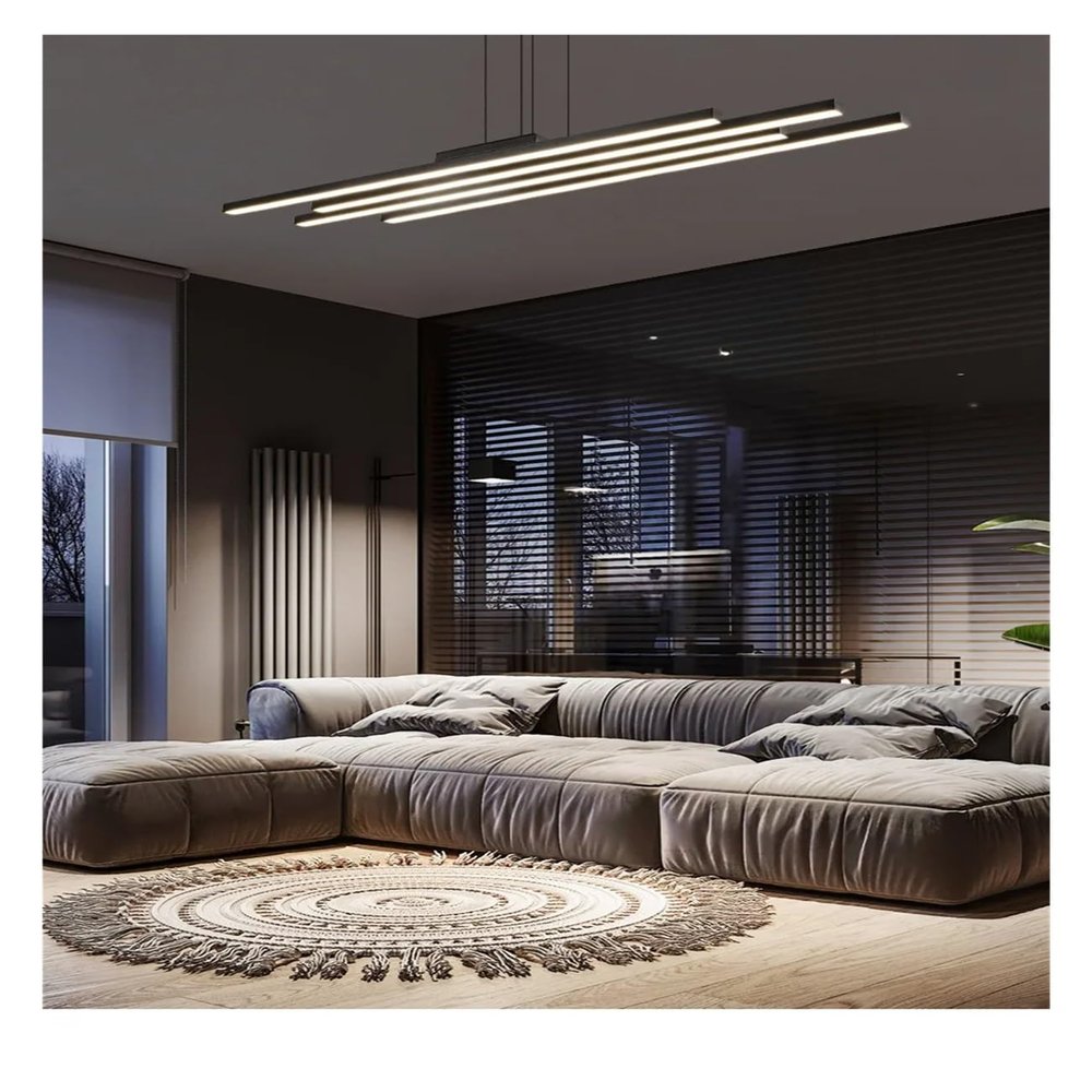 SteFik Black Chandelier Modern Minimalist bar Counter Living Room Dining Room Light Aluminum Material LED lamp Designer Style,Pendant, 110cm, Xk-153