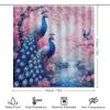 Brebasf Watercolor Japanese Cherry Blossom Peacock 4 Pcs Waterproof Shower Curtains Set,Modern Oil Painting Florals Waterfall Bird Shower Curtains with Shower Rugs Mat Toilet Cover-72 W X 72" L view 2