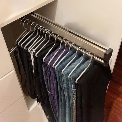 GONCBKVN Stainless Steel Pull Out Clothes Hanger Rail for Closet, Adjustable Heavy Duty Clothes Storage Hanger Rod, for Pants Coats (Color : Black, Size : 30cm/11.8in)