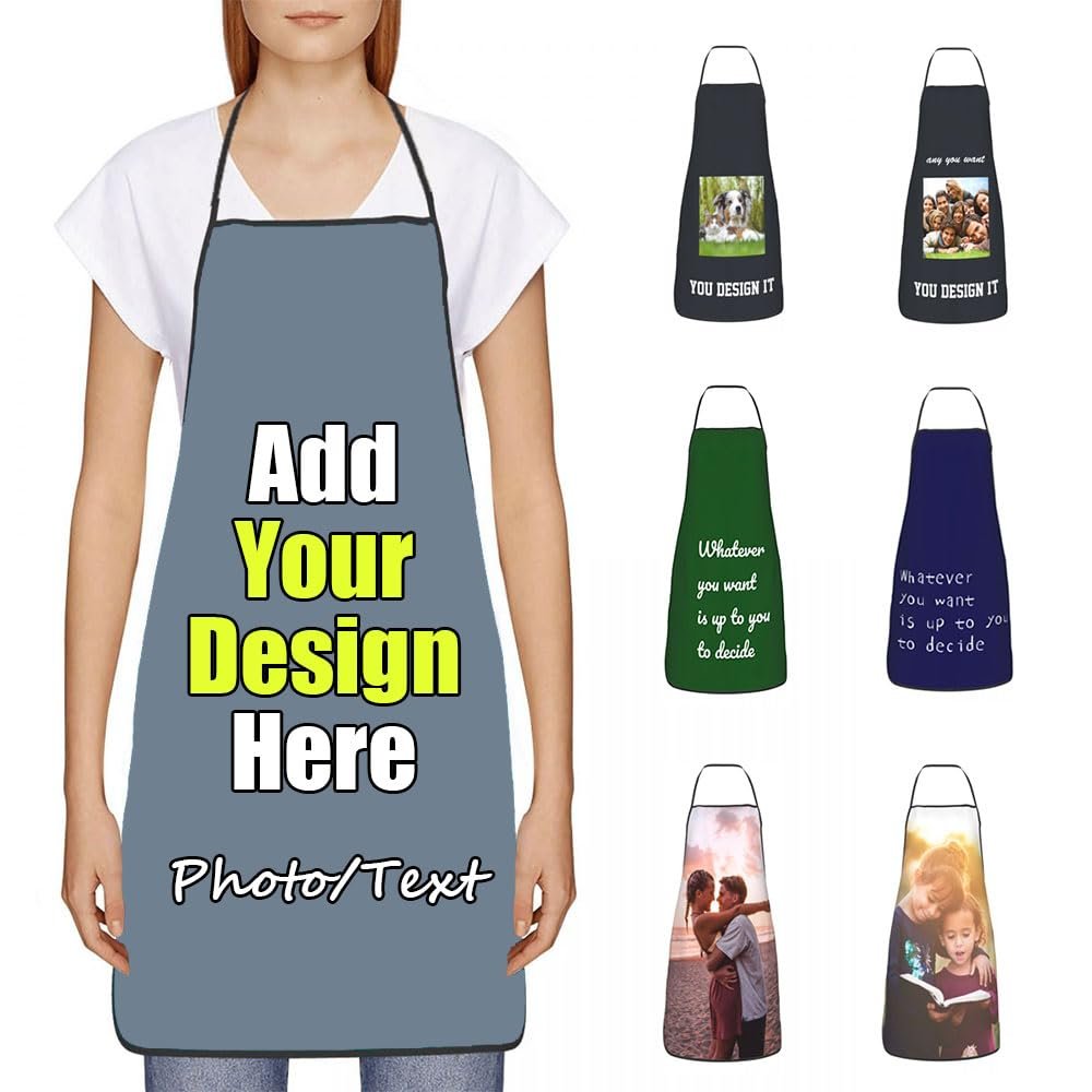 Asudfjgh Custom Apron Kitchen Add Your Own Text or Image, Personalized Customizable Apron for Kitchen Cooking Restaurant, Black