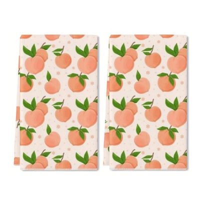 Cute Fruit Hand Towel Set of 2 Floral Bath Towels Soft Peach Fingertip Face Towel for Bathroom Kitchen Hotel Spa Decor Gift 24 x 16 Inches