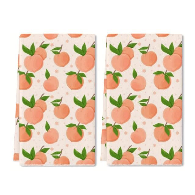 Cute Fruit Hand Towel Set of 2 Floral Bath Towels Soft Peach Fingertip Face Towel for Bathroom Kitchen Hotel Spa Decor Gift 24 x 16 Inches